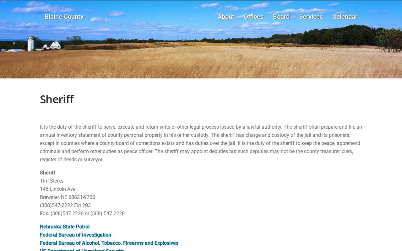 Blaine County arrest history contact page for Sheriff Tim Sierks