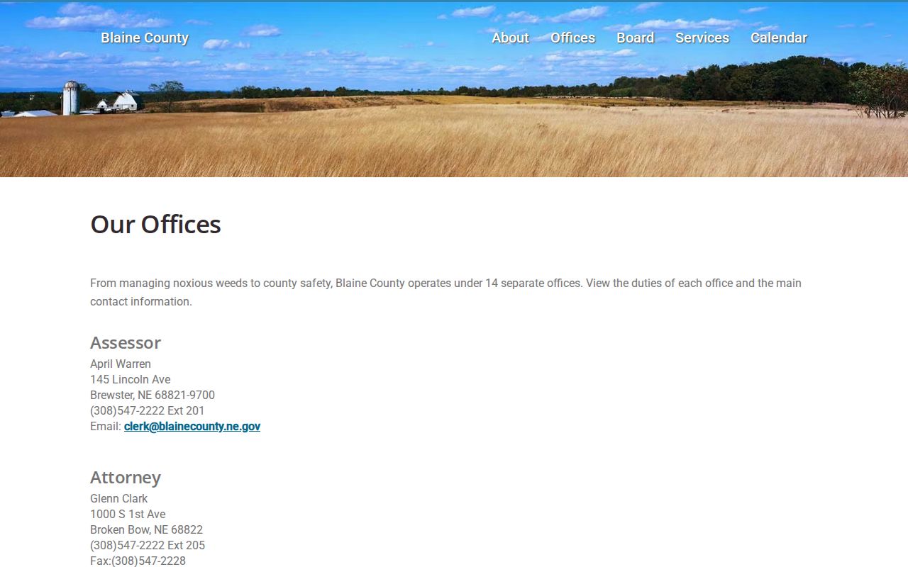 Blaine County criminal court record office directory