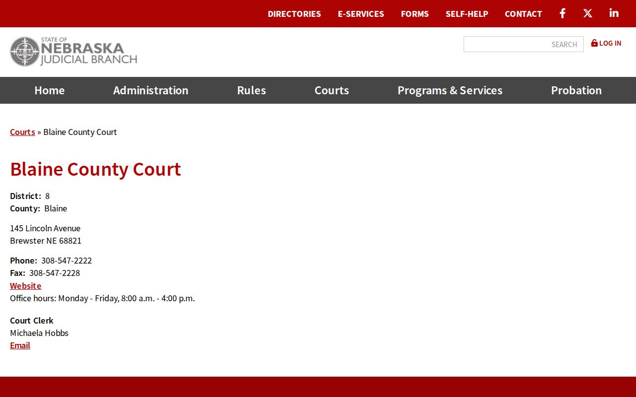 Brewster criminal court records location and hours in Blaine County