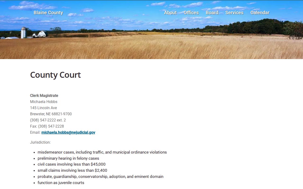 Blaine County criminal court case clerk and County Court information