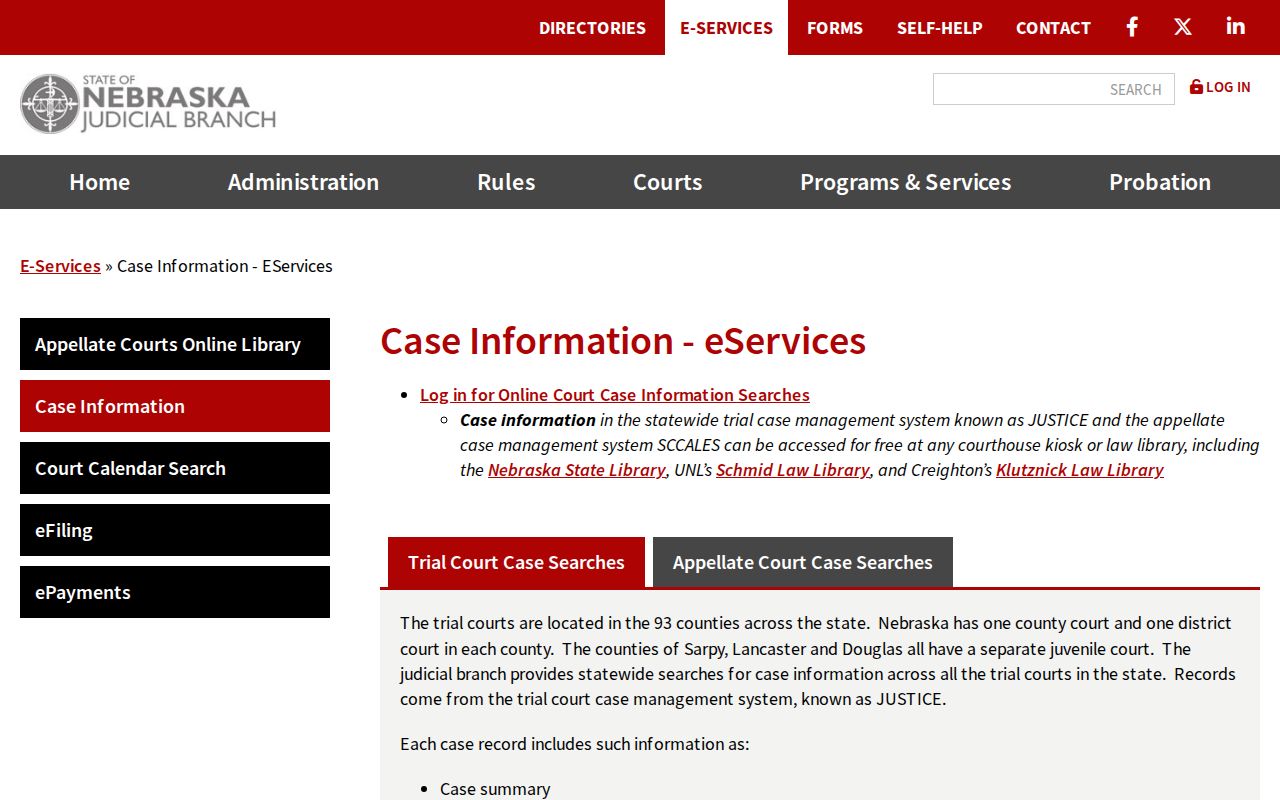 Blaine County criminal court case access options in Nebraska JUSTICE