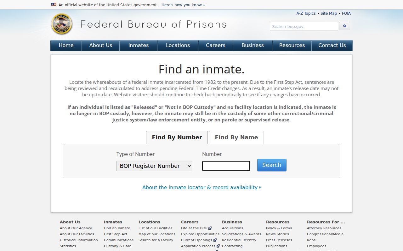 Dunning criminal custody records in the federal inmate locator
