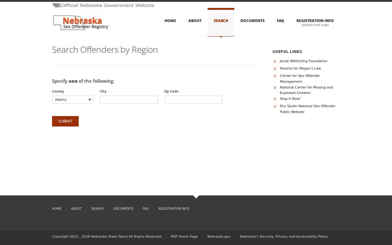 County and city options for a Blaine County sex offender check