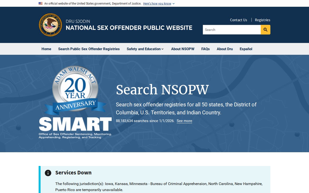 National NSOPW search option for Blaine County sex offender checks