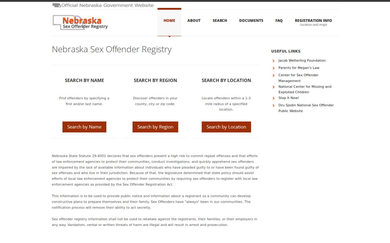 Nebraska registry landing page for a Blaine County sex offender check